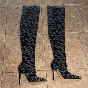 EGO Black and Gray Patterned Over-the-Knee Boots